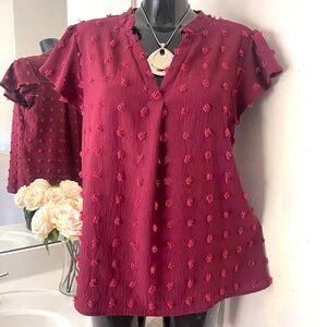 Women’s Holiday Christmas Top, L (10), red blouse, shirt, flowy, short sleeve